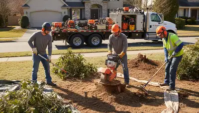 Arbor Tree Care removing overgrown shrubs in Troy, NY for a residential property