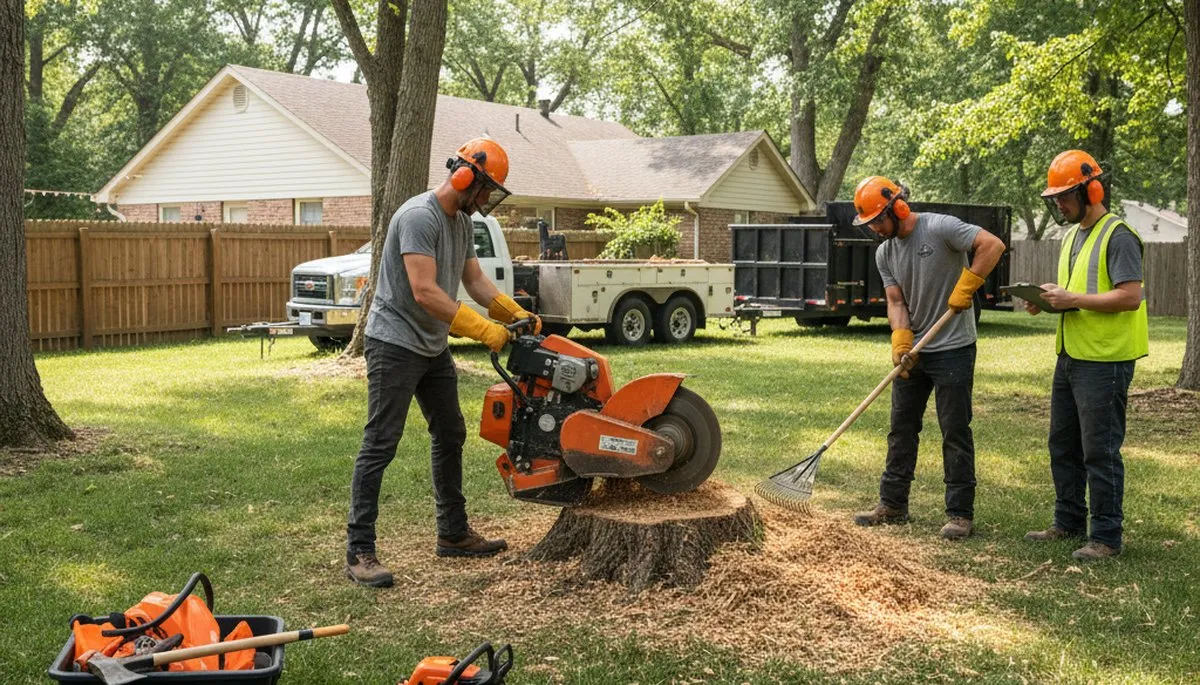 Stump removal service in Troy, NY clearing an unwanted tree stump from a yard