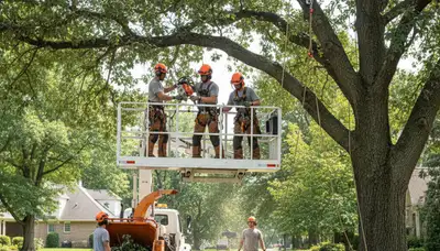 Tree removal crew serving Troy, NY, safely removing a tree for local property owners