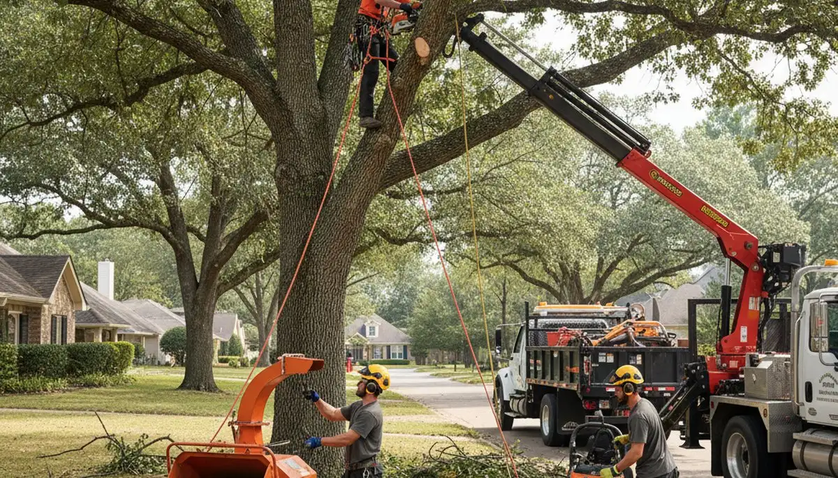 Tree removal crew safely removing a tree in Troy, NY for a local property owner
