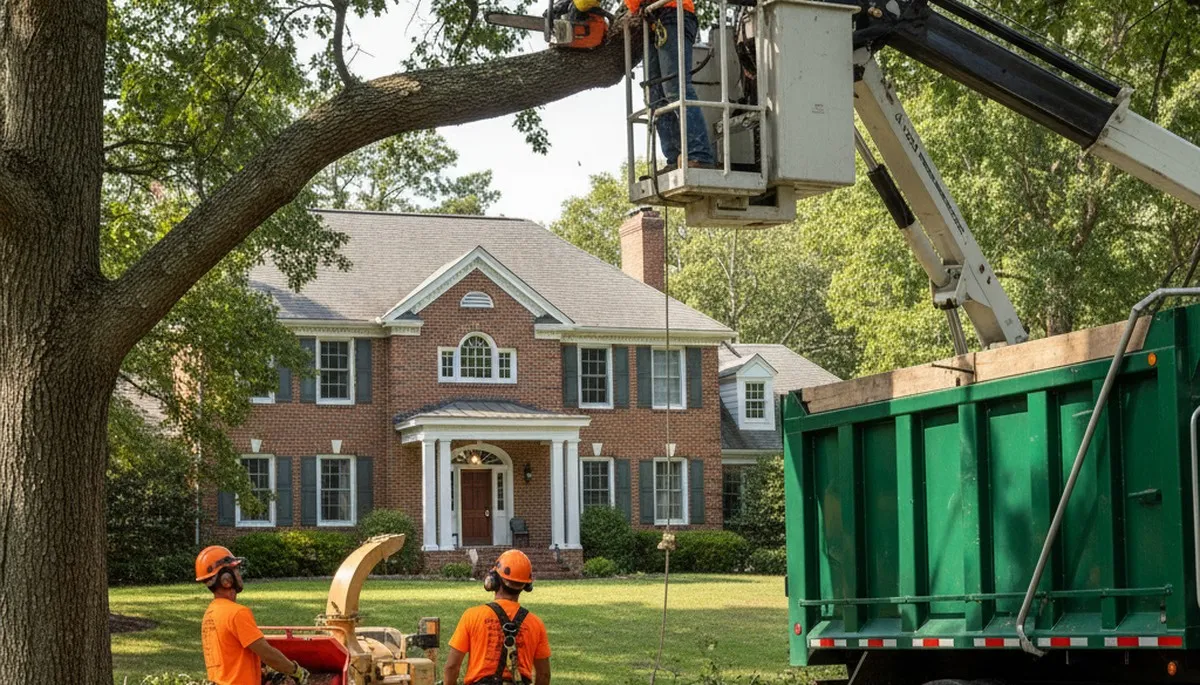 Tree service crew trimming trees in Troy, NY for safe, professional property care
