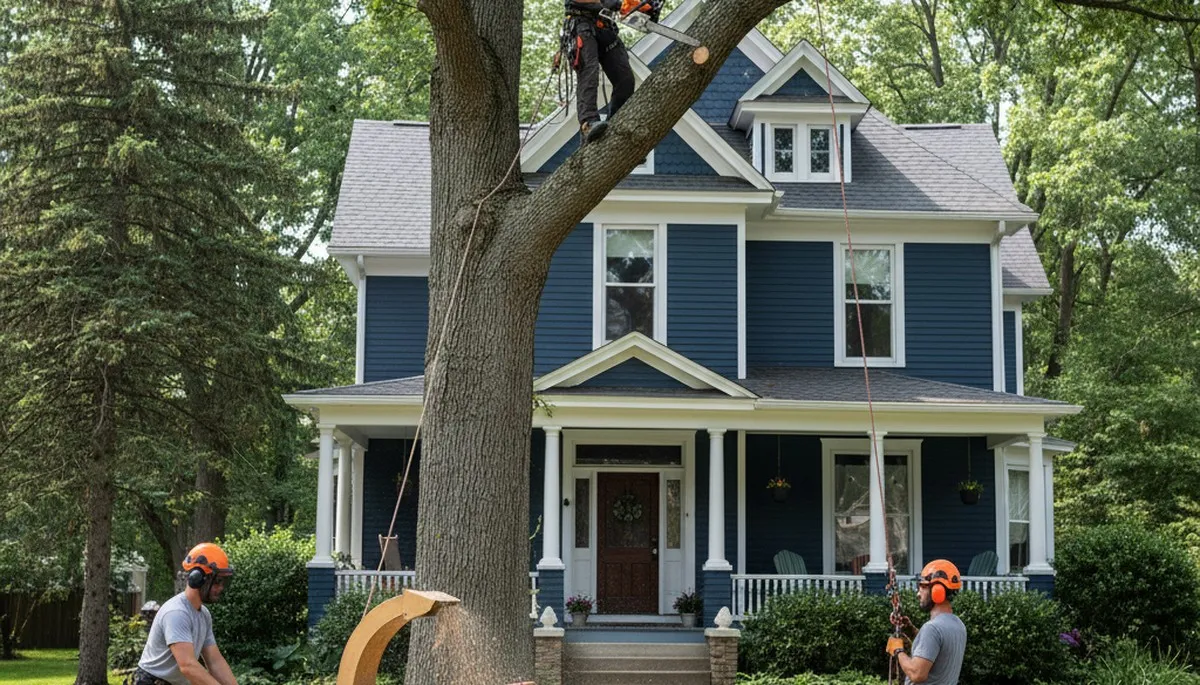 Tree service crew in Troy, NY trimming trees for safe, professional property care