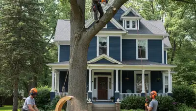 Tree service crew in Troy, NY trimming trees for safe, professional property care
