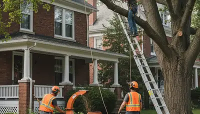Tree service crew in Troy, NY removing a tree for safe property clearance